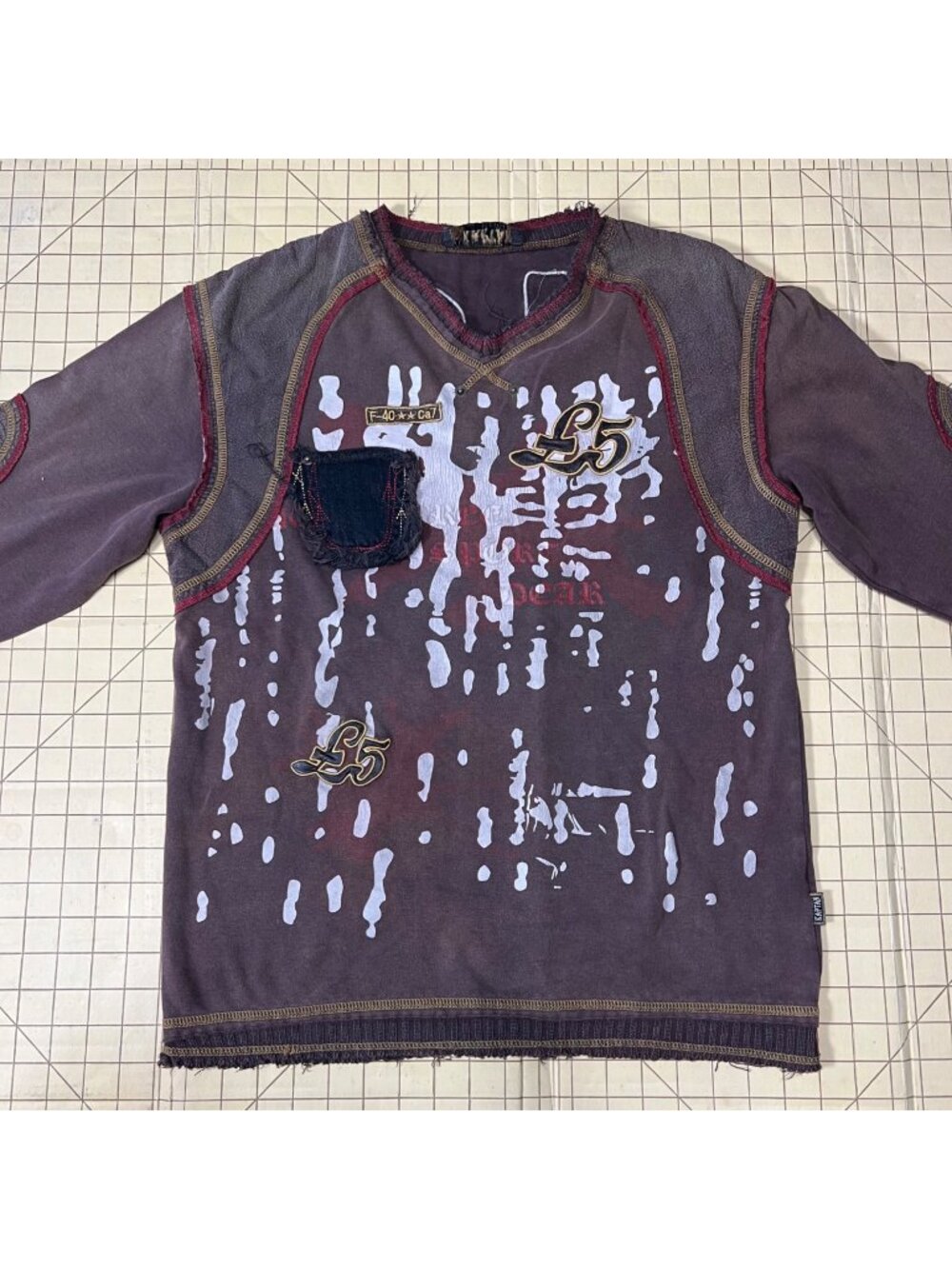 Kaptan XL Purple Long Sleeve Distressed Graphic Shirt W/ Red 48 Patch & Stitchin